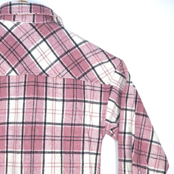 Plaid Flannel Chore Shirt Women Small Pink Whimsygoth Tartan Western Barn Jacket - Picture 14 of 16